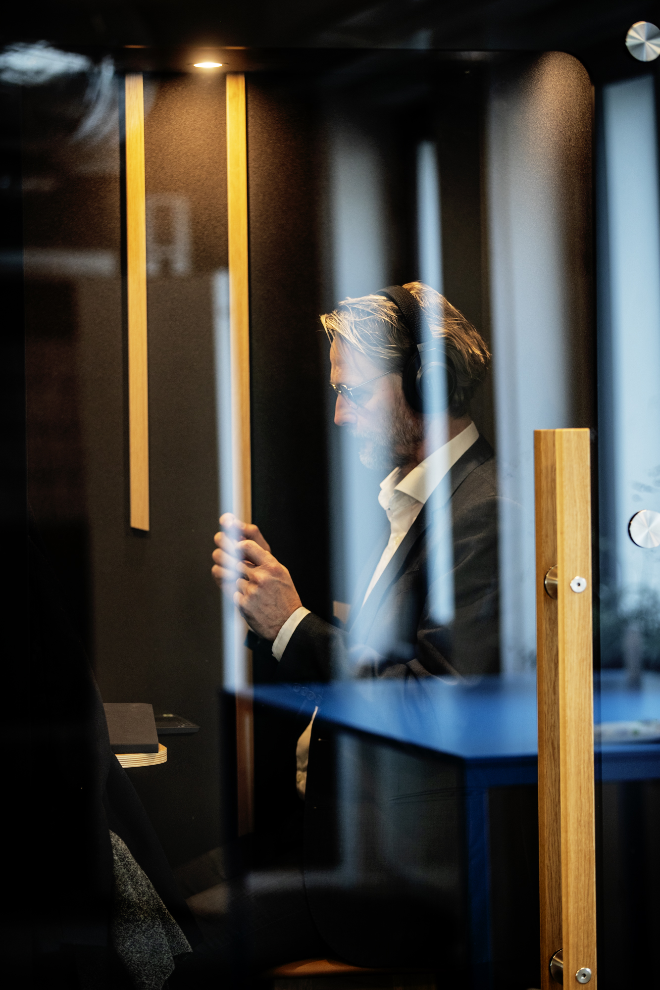 Person listening to headphones